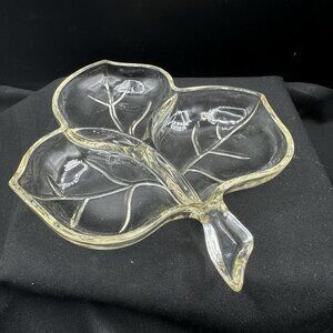 Vintage Hazel Atlas Leaf Divided Relish Dish Clear Glass 3 Section Serving Tray